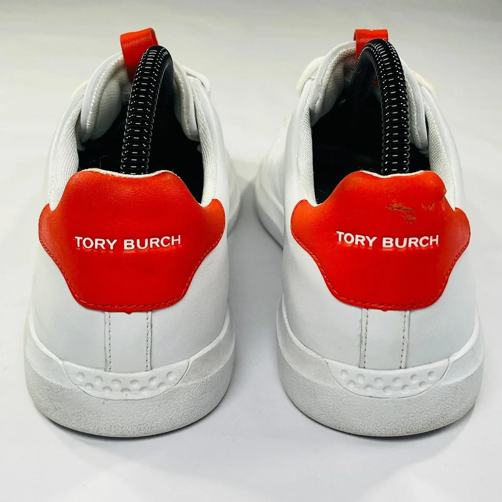 Tory Burch Double T Howell Court Sneaker Women 9 White Red Leather Designer Shoe